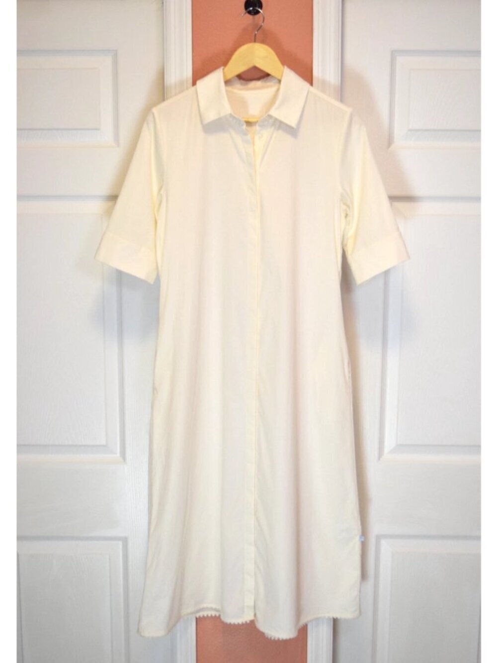 PERLAVERA GIGI CREAM SOLID COTTON TWILL SPANDEX MAXI DRESS